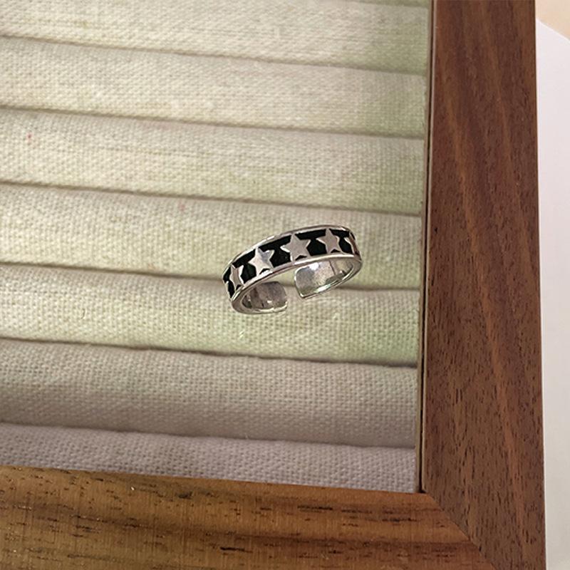 Lan Zhi 925 Sterling Silver Unisex Oxidized Five-Pointed Star Adjustable Ring