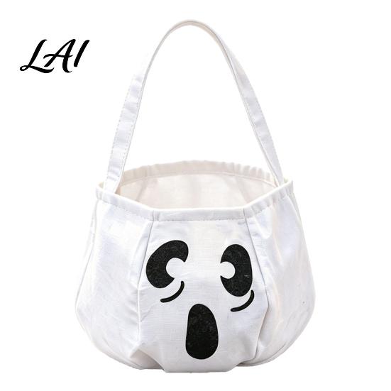 Sturdy Fabric Candy Buckets Halloween Trick or Treat Bag Funny Ghost Expressions Non-woven Handbag Accessories Lightweight for Kids Party Favors And
