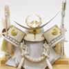 Mai-Festpuppen-Helm-Vitrine, Acrylvitrine, Kai (Ruder), Uesugi Silber, Zweifarbig Blau Rückseite, Natürlich, Breite 28cm x Tiefe 23cm x Höhe 32cm,
