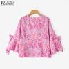 ZANZEA Casual U-Neck 3/4 Flounce Sleeve Floral Printed Blouse