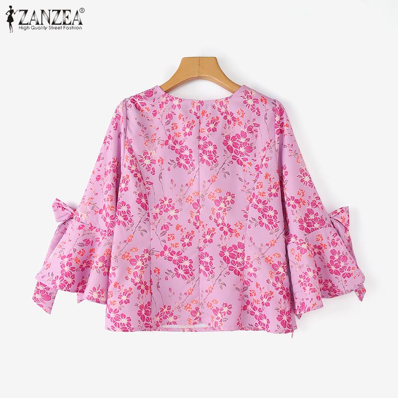 ZANZEA Casual U-Neck 3/4 Flounce Sleeve Floral Printed Blouse