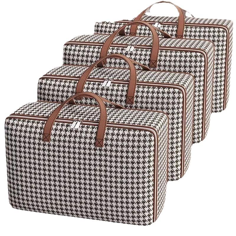 Large Waterproof Houndstooth Storage Bags with Sturdy Handles for Clothes and Travel