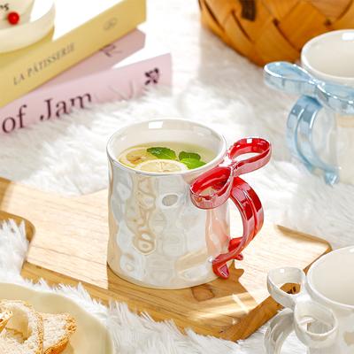 Kawaii perleťově glazovaná mašle kávový hrnek vysoký vzhled keramický hrnek mléko snídaně džus čaj hrnek valentýnská dárková krabička balení