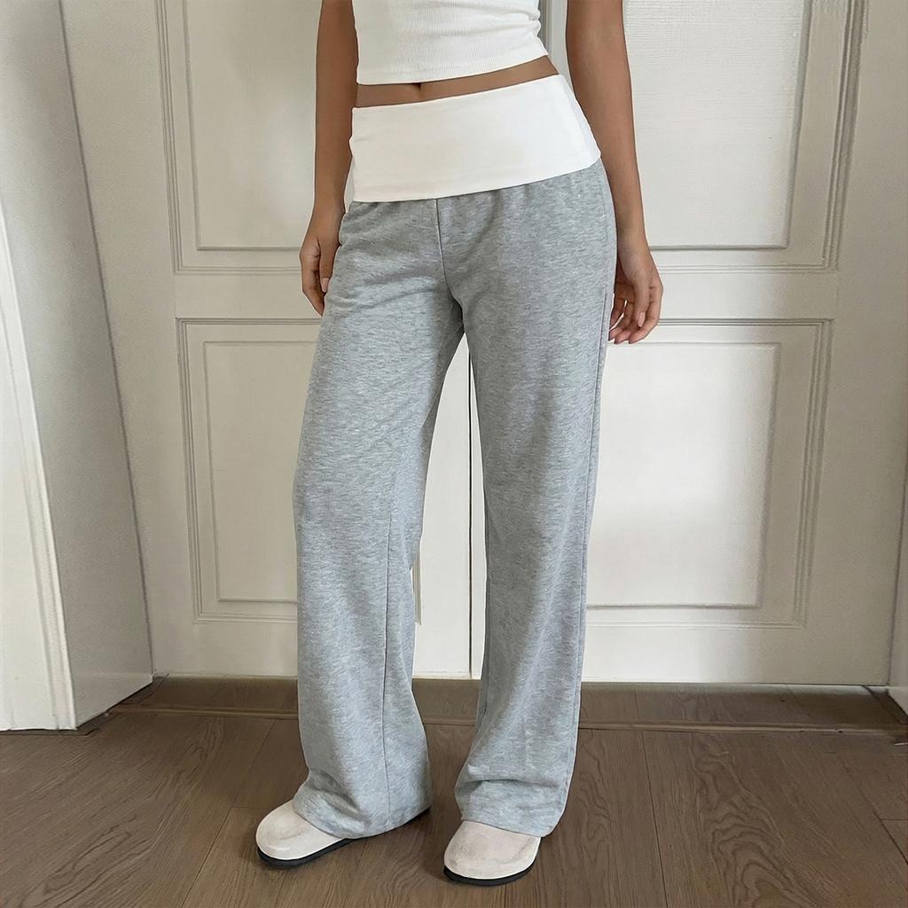 Women Low Waist Patchwork Flared Yoga Pants Stretchy Athletic Casual Trousers for Fitness and Leisure Wear