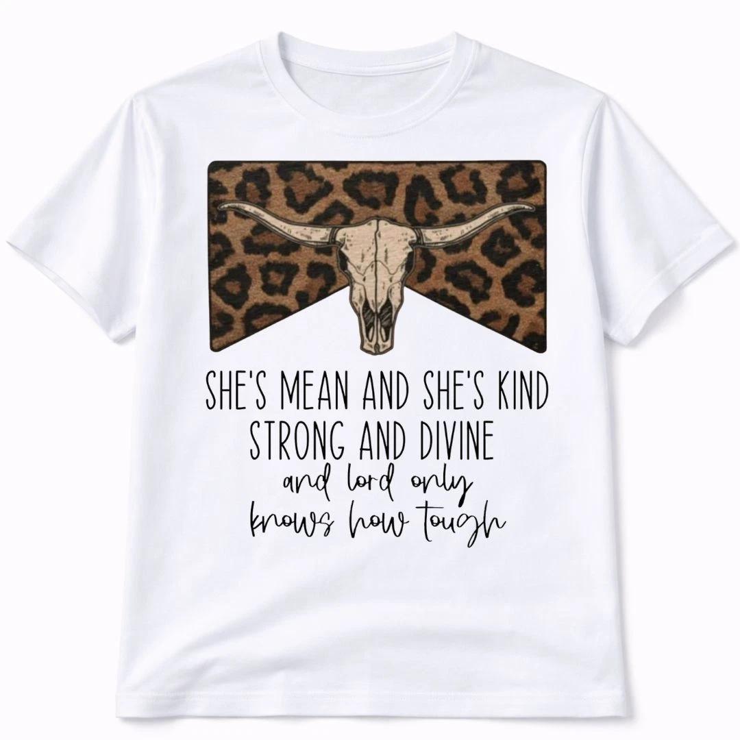 Shes Mean Bull Skull Graphic T Shirt Trendy Western Style Tee Womens Gifts White XL