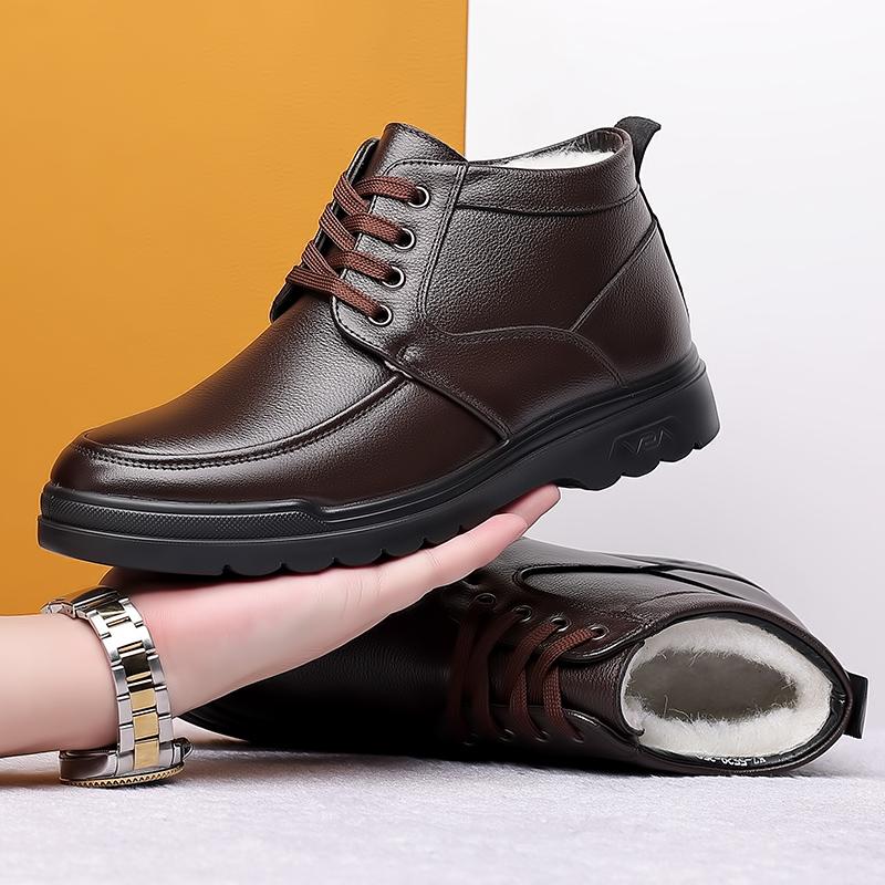 Winter Plush Handmade Men Shoes Lace Up Leather Casual Shoes Men Flat Platform Walking Shoes Outdoor Footwear Loafers Sneakers