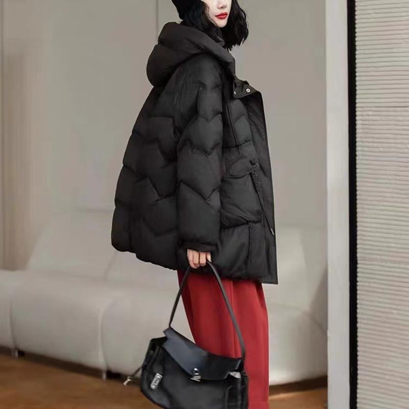 Down Jacket Hooded Autumn Winter Loose Puffer Coat Women Large Size Overcoat Thicken Parkas