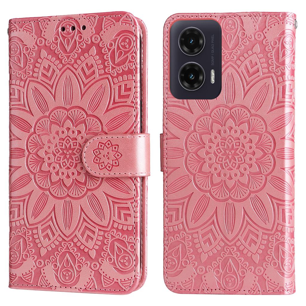 For Motorola Moto G35 5G Case Sunflower Imprint Leather Wallet Phone Cover