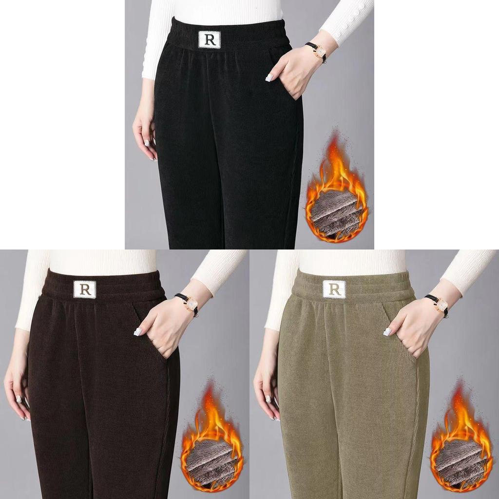 Casual Womens Thick Fleece Pants With High Waist And Pockets For Winter Comfort
