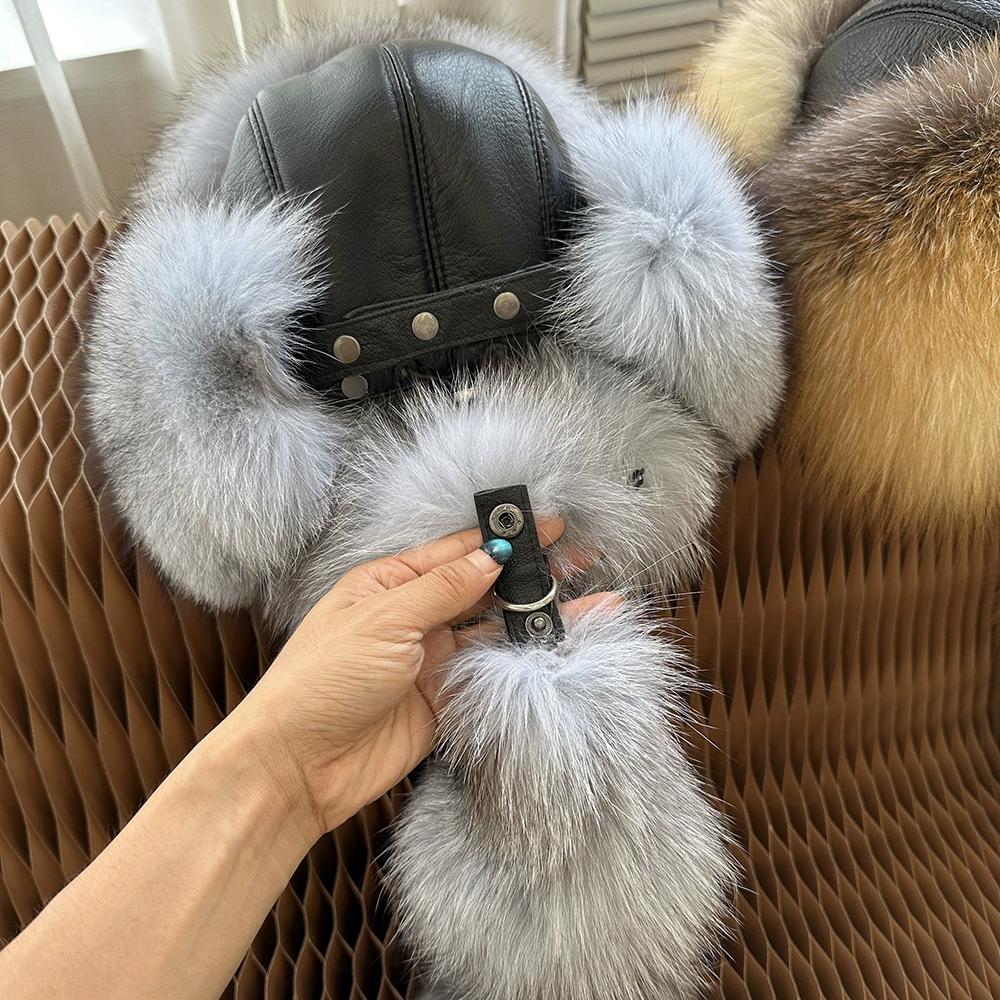 

Кожаная шапка из лисьего меха для сохранения тепла зимой, северо-восточная мужская и женская шапка-бомбер, верхняя кожаная шапка из меха енота one size коричневый