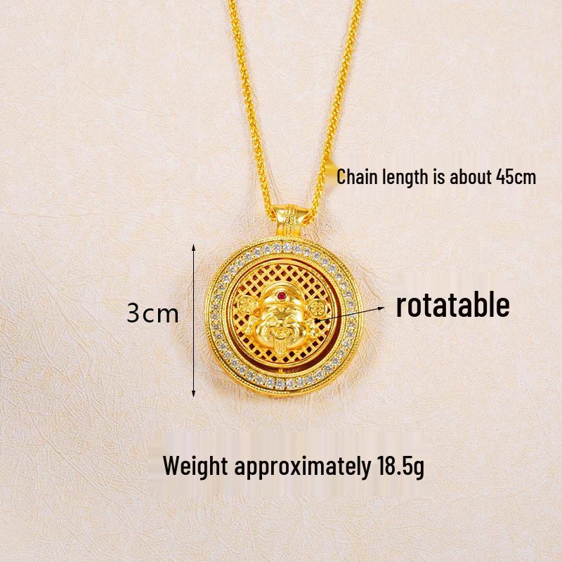 Ancient Gold Sand Eight-Treasure Compass Blessing Necklace - Chinese Retro Copper Alloy Jewelry