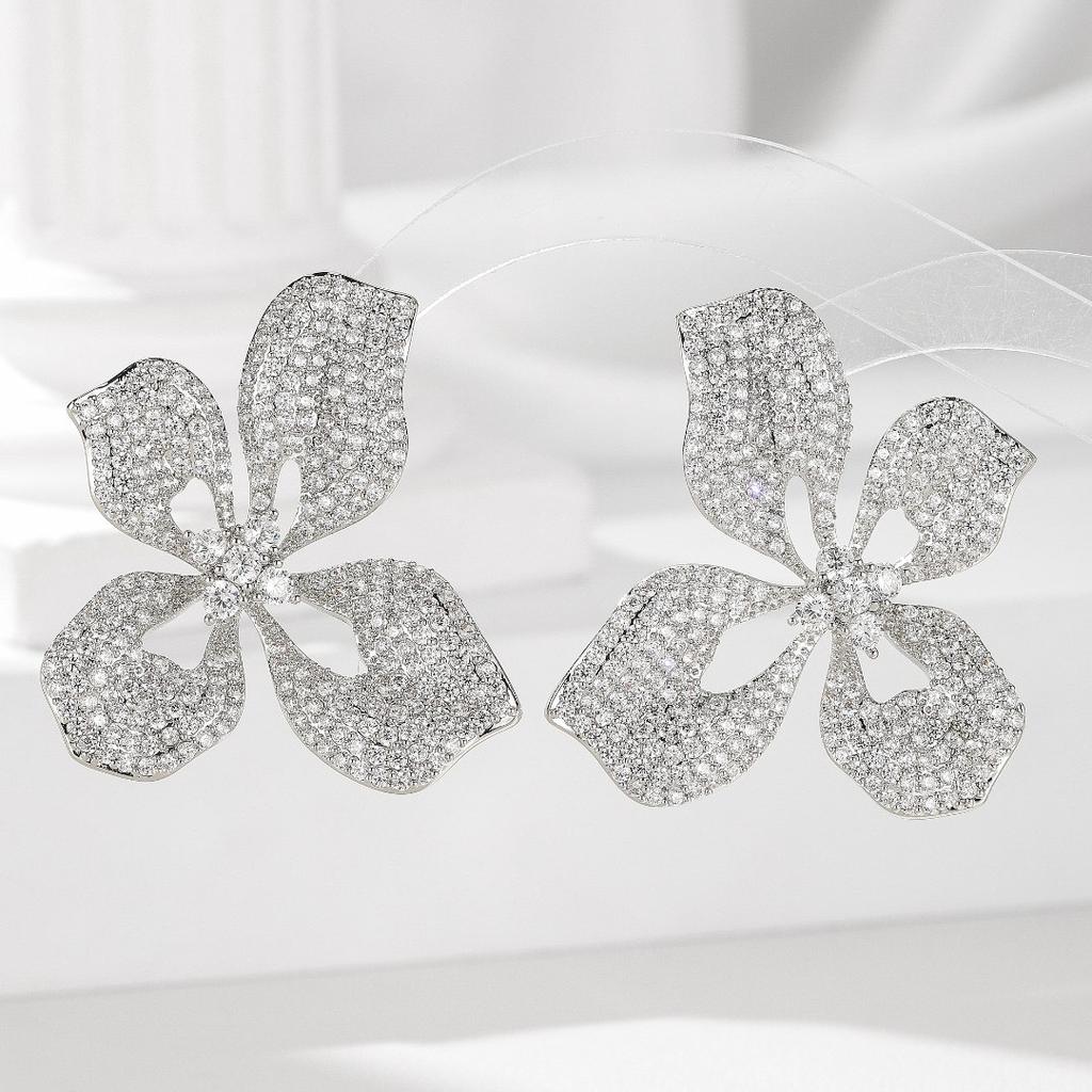 2026 Light Luxury Temperament  Zircon Flower Earrings Women, Niche Temperament Celebrity Stud Earrings Jewelry Women
