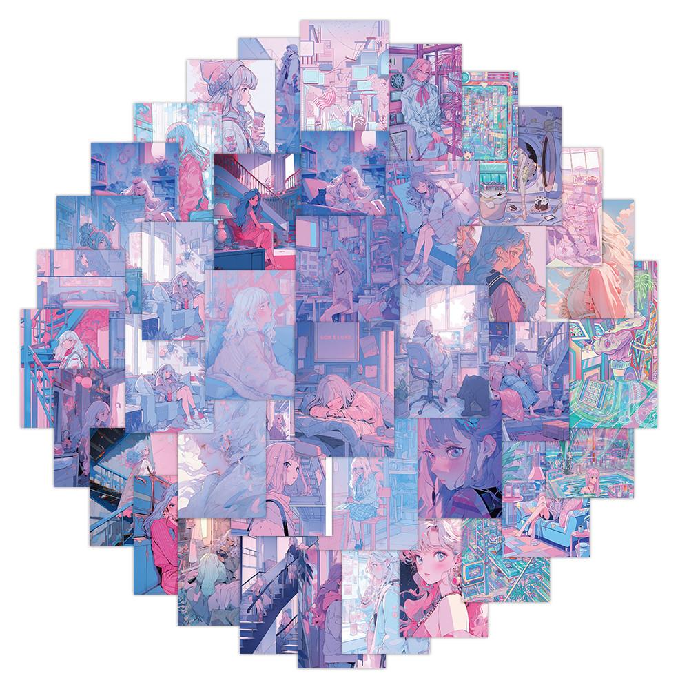 60PCS Pink-Purple Girl Stickers - Soft-Toned Cute Designs for Decorating Notebooks, Phones & DIY Crafts AnimeWorlds Store