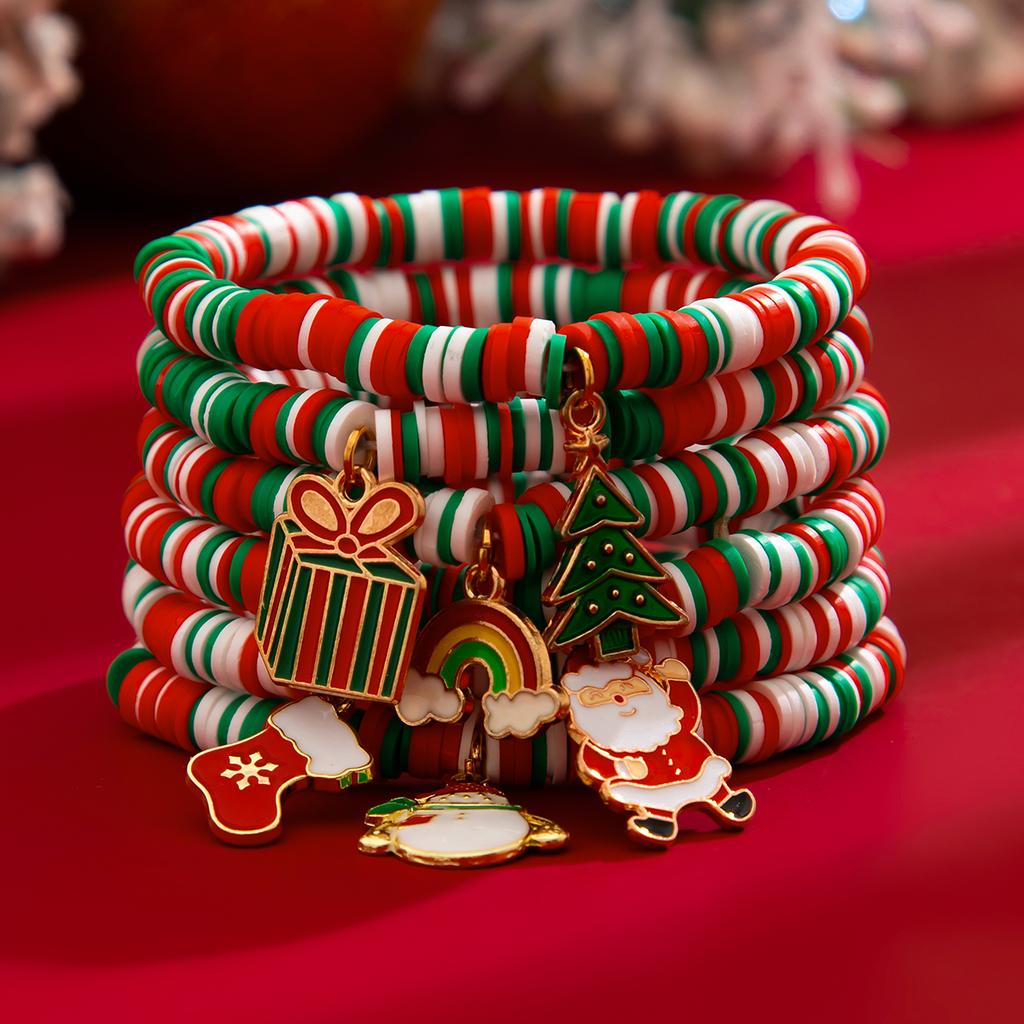 SHIXIN New Fashion Christmas Bracelets Set Women Christmas Tree Santa Claus Snowman Pendant Bracelet Elasticity Beaded Bangle