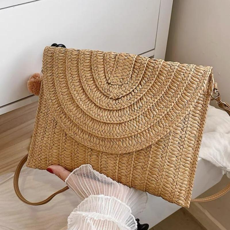

New summer straw bag hand-woven bag large capacity envelope bag hand carry shoulder bag beach messenger bag bag women Magnetic buckle хаки