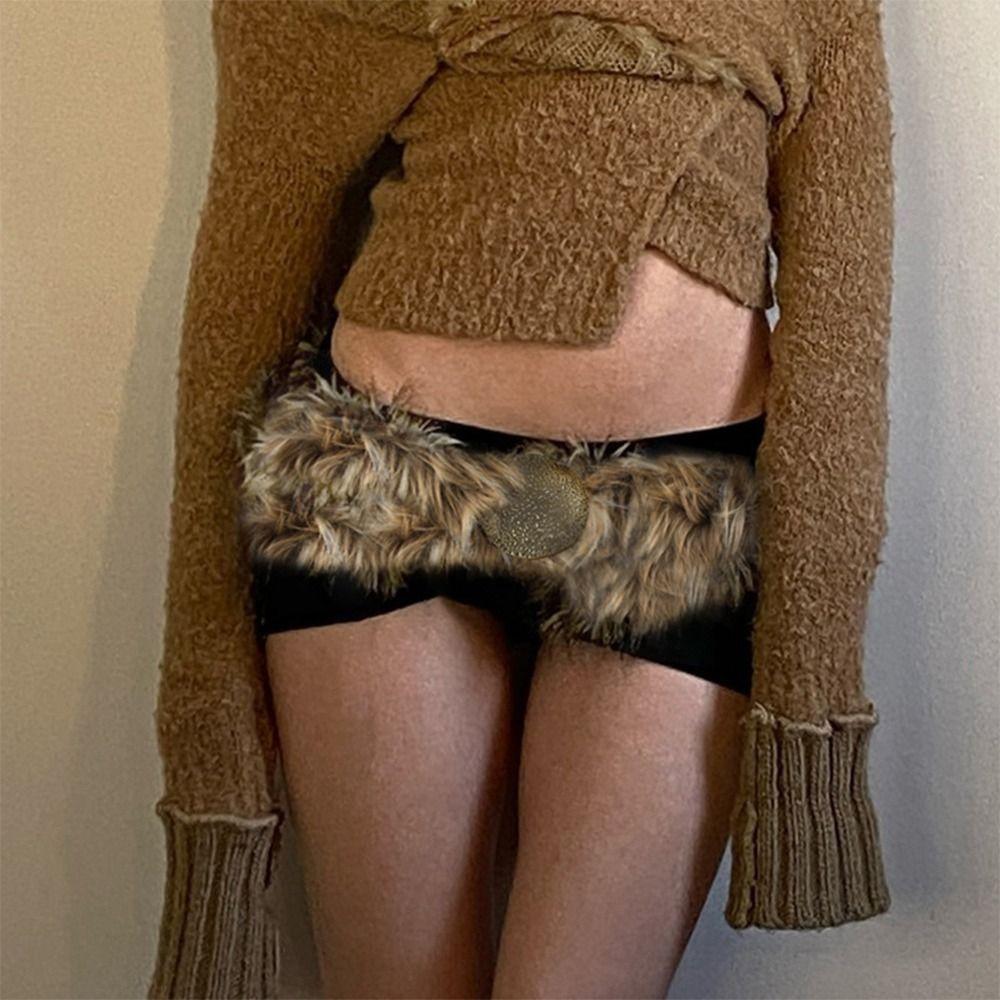Fluffy Plush Waist Chain PU Leather Hiphop Jeans Belt New Waistband  Jeans Pants Decor