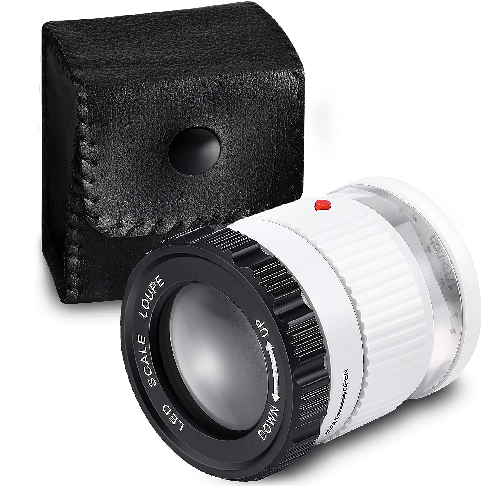 

Cylindrical 30X Handheld Magnifying Glass with Scale LED UV Light Illuminated Magnifier Adjustable Focal HD Loupe Jewelry Lupa білий