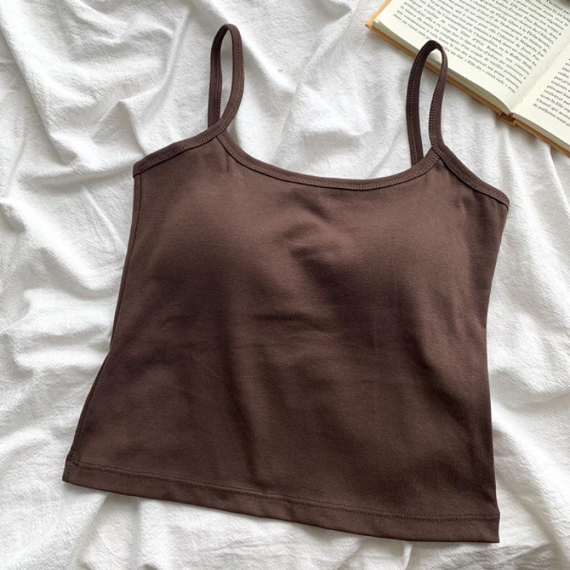 Korean Style Pure Cotton Camisole with Chest Pads - Bodycon Solid Color Beautiful Back Vest Top