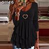 JPNTKY Women's Fashion Casual Solid Color Print Long Sleeve O Neck Blouses & Shirts