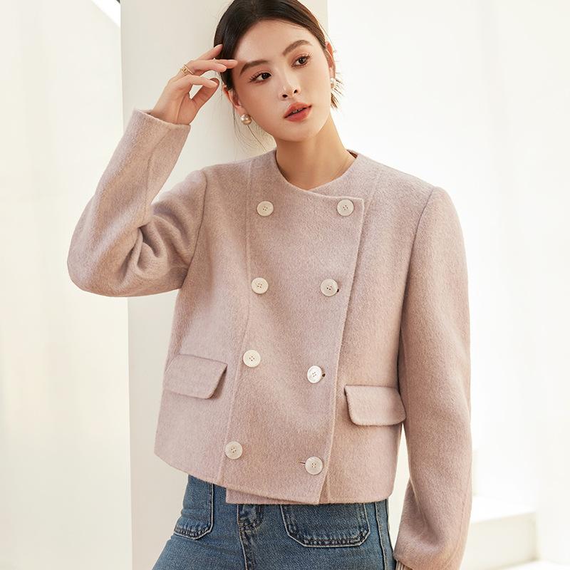 Simple style double-breasted thin wool short top autumn and winter new coat