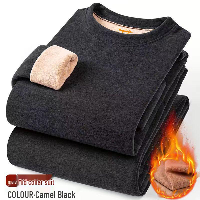 Camel Wool Fleece-Lined Underwear Set: Thick, Warm Base Layer for Women - Ideal for Autumn and Winter.