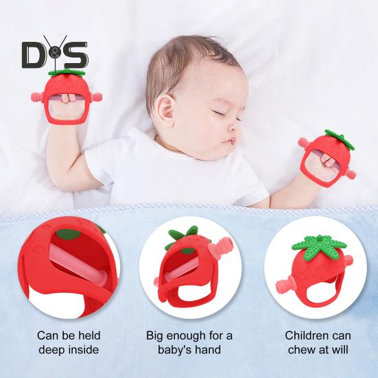 Baby Teething Toy for Babies 0-24 Months Relieve Sore Gums with Strawberry Shape Teether Food-Grade Silicone Easy-to-Clean Teething Relief Toy Train
