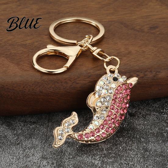 Women Dolphin Keychain Bling Rhinestone Keychain Zinc Alloy Car Key Ring Ocean Theme Sea Animal Pendant for Backpacks Handbag Decoration