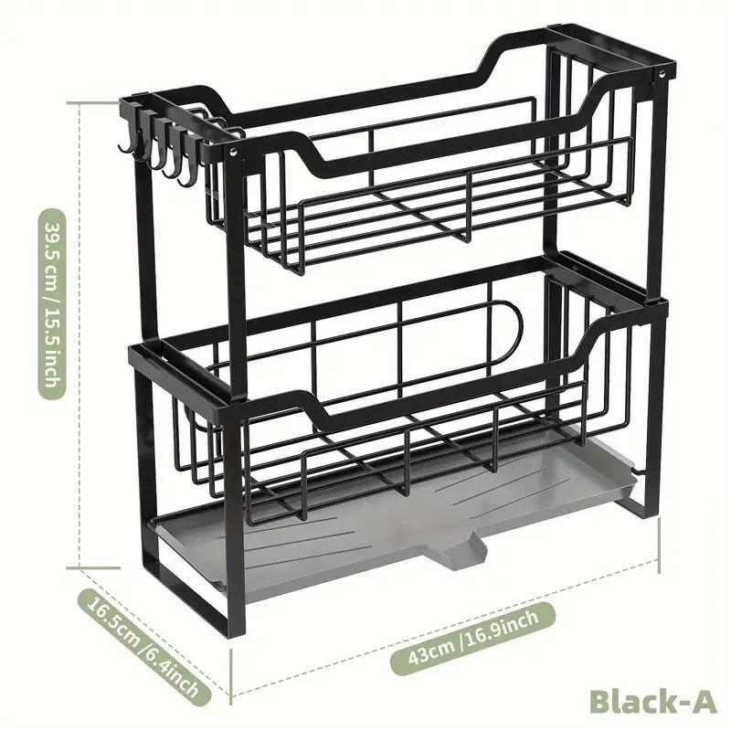 

Сушилка для посуды с поддоном для слива, крючками и подставкой для столовых приборов - Многофункциональный кухонный органайзер для тарелок, чашек, ножей, вилок и палочек для еды 2-tier