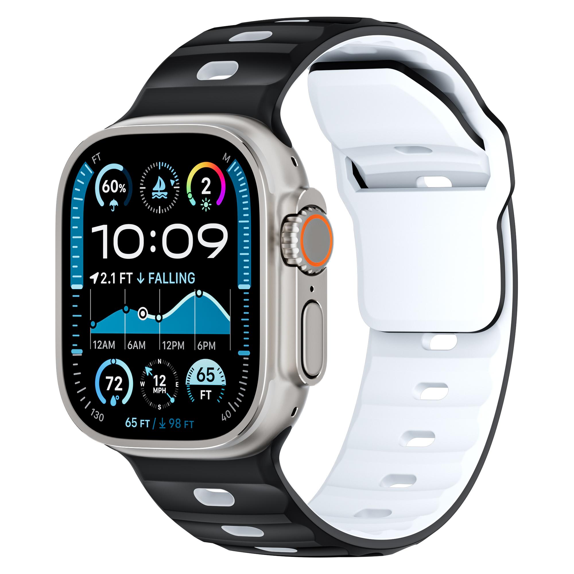 

Straps For Apple Watch Ultra 2 Band 49mm 45mm 46mm 44mm 42mm Rugged Sport Silicone Bracelet correa IWatch Series 10 SE 9 8 7 6 44 45 46 49mm чорний білий колір