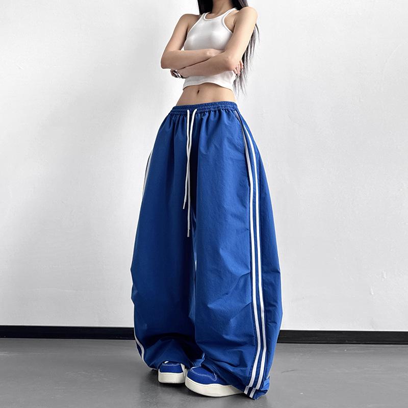 

2026 Spring Women s Blue High-Waist Wide-Leg Sports Pants with Slimming Drawstring Large королевский синий