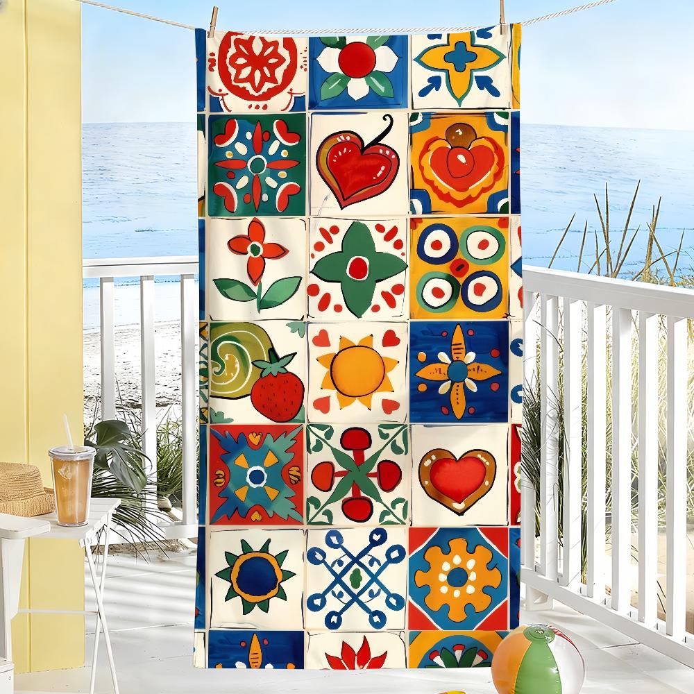 Bohemian Tile Print Towel Soft Pool Gift For Travel Gym Shower Camping Quick Dry Sports Large Beach Towels