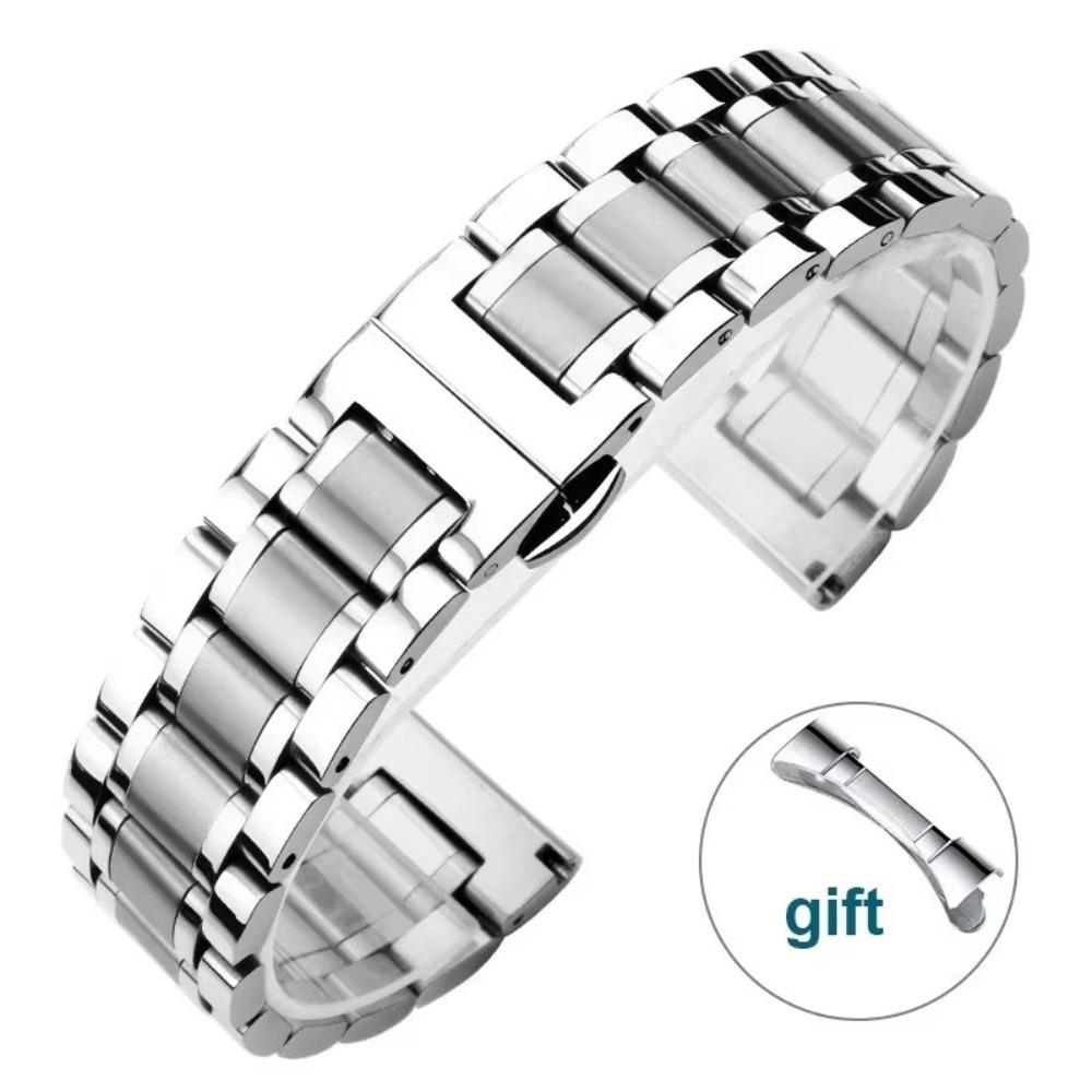 Replacement Solid Watch Belt Adjustable Watch Strap Stainless Steel Watchband Watch Accessories 22mm серебряный