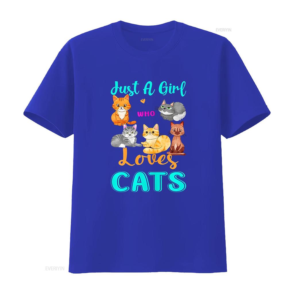 Just A Girl Who Loves Cats Cat Lover s T Shirt vintage Washed Soft graphic Comfortable homme designer clothes Casual Versatile
