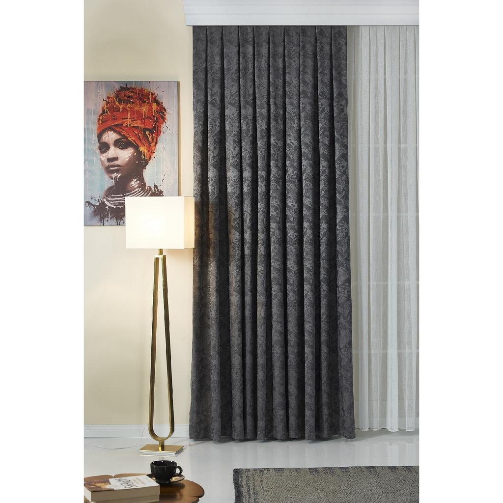 Dark Gray Self -patterned Jacquard Background Curtain Laurel Pile -free Shrinkage Extracts