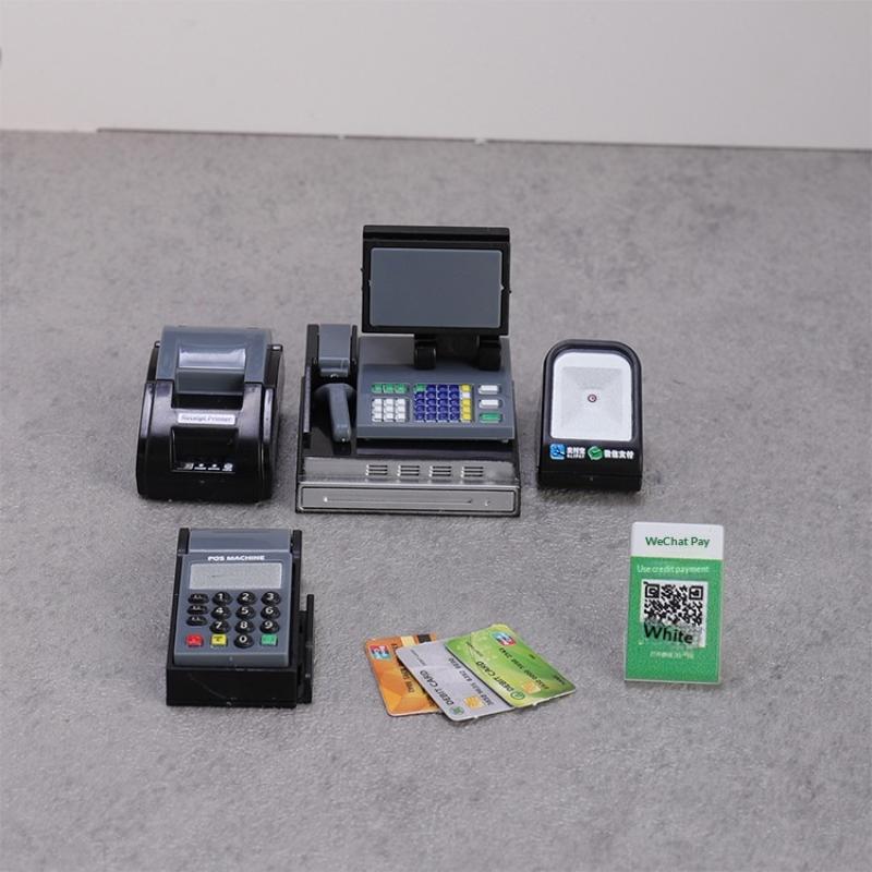 1 Set Plastic Collectible Fashion Figurines Mini Supermarket Cash Register & Pos Machine Kit Home Indoor Decor For All Room Type