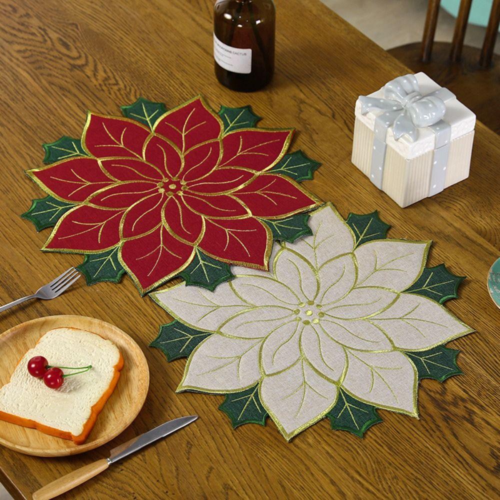 

Scald Proof Red Green Flower Placemats Versatile Holly Leaf Mat Gifts Insulation Pad білий