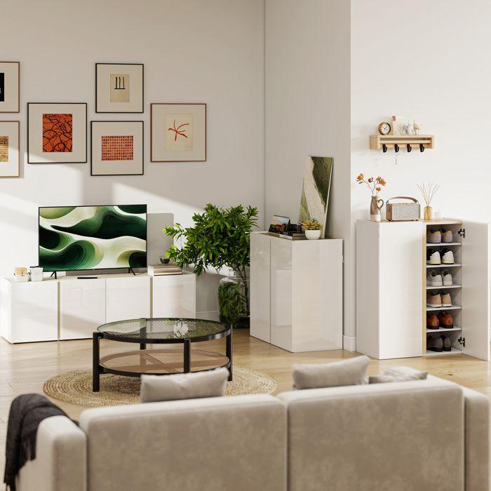 TV Stand - HOMCOM - 4 Soft-close Doors, Adjustable Shelf and Cable Management - Particleboard - White