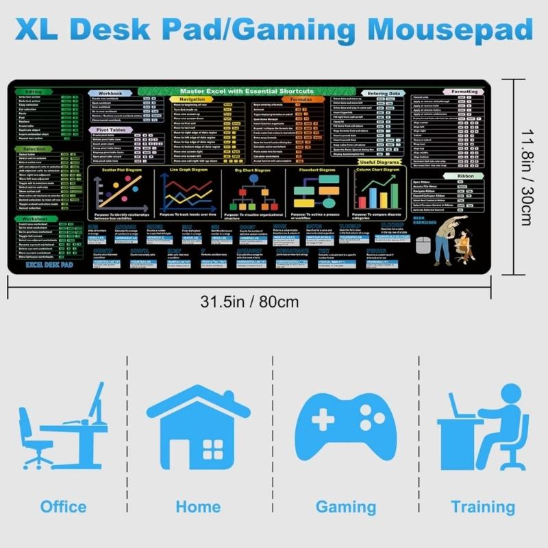 Extra Große Excels Spickzettel Schreibtischmatten Mit Tastenkürzelformeln Wasserdichte Oberflächen Rutschfeste Unterlage Produktivitätstool Für Profis