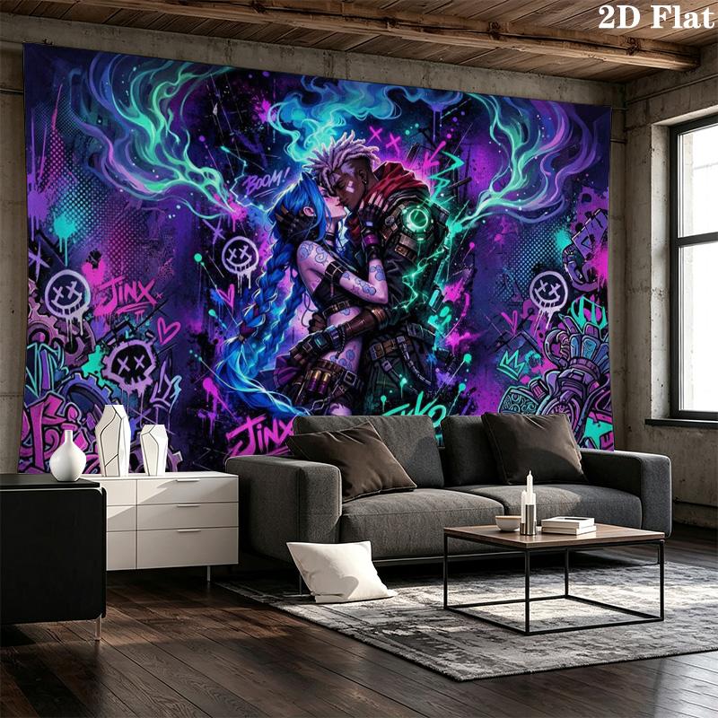 Jinx Wall Tapestry Aesthetic Wall Hanging Printed Fabric Blanket Decorative Tapestries for Bedroom Living Room Home Decor