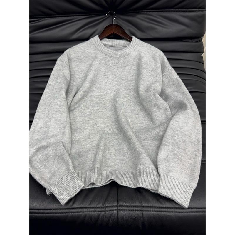 

Light Gray Men s Loose Knit Sweater - Autumn Round Neck Base Layer L світло-сірий колір