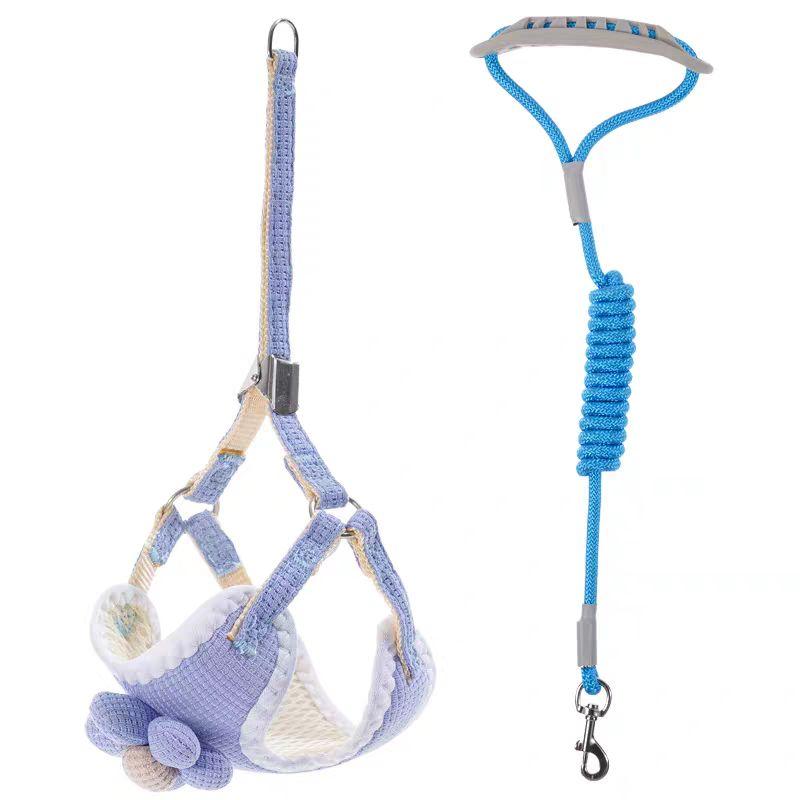 

Dog Hand Holding Rope Vest Teddy Bichon Small Size Dogs Chest Strap Cat Walking Rabbit Chain Pet Supplies Blue chest flower +1.5 m traction rope S(3-8)