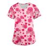 Women's Fashion V-neck Short Sleeve Workwear With Pockets Valentine's Day Printed Tops