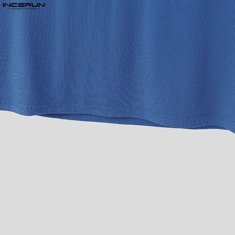 INCERUN Men Sleeveless Solid Color Fitted Ribbed Casual Tank Tops Vest