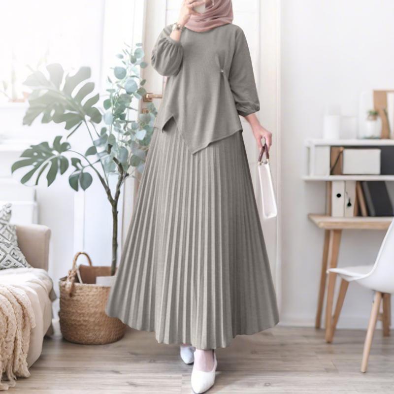 ZANZEA Women Long Sleeve Blouse and Long Skirts Casual Two Piece Suit Sets
