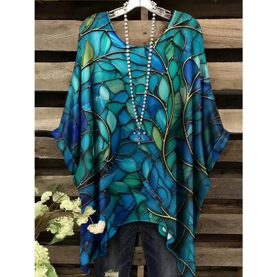 T-shirt da Donna Floreali Grafiche Piante Eleganti Orlo Irregolare Girocollo T-shirt alla Moda T-shirt Stampa Leopardo Top Stile Vacanza