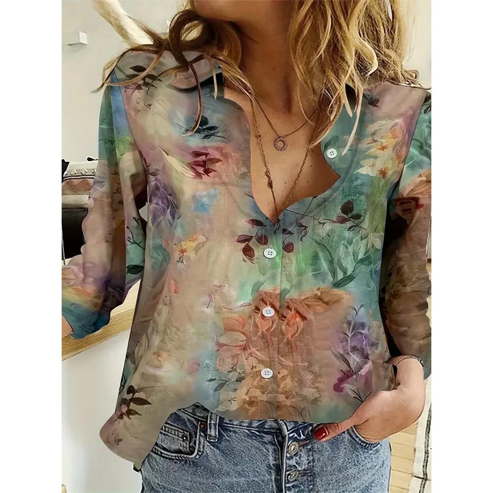 Fashion Long Sleeve Shirt Single-Breasted Lapel Top Floral Printed Button Shirts Women's Clothing Autumn Blouses Elegant Office