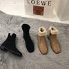 Suede Fur Women Flats Snow Ankle Boots Square Toe Short Plush Winter Cotton Shoes 2025 Trend Walking Warm Cozy Botas De Mujer