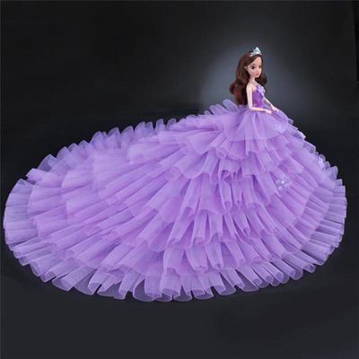 Princess Elegant Drag Tail Wedding Dress +Veil + Bow Hair Clip for 30cm Doll Clothes Kid DIY Toy Girls Gift Accessories