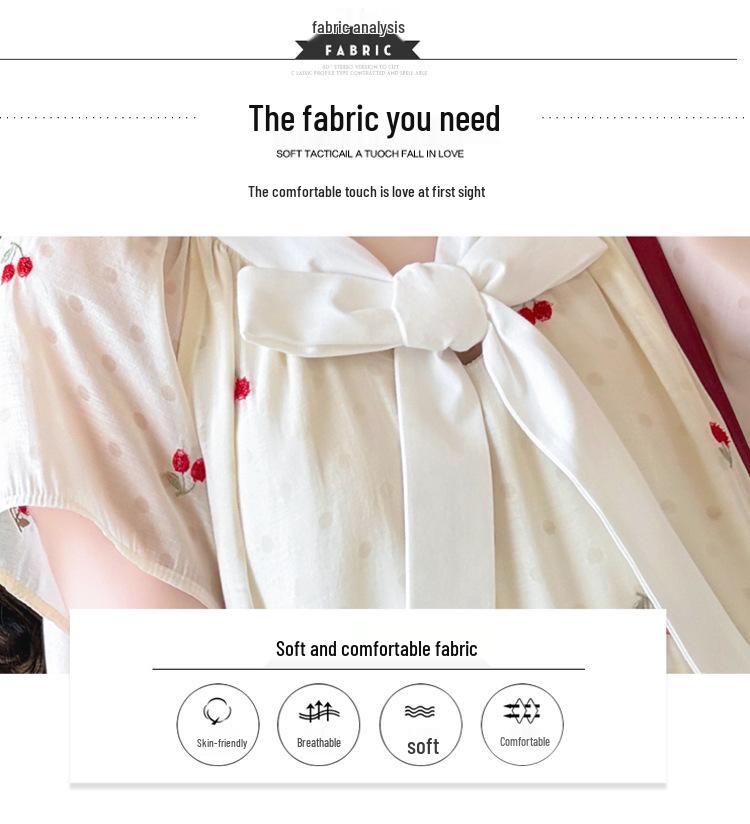 2026 Summer Korean Style Cherry Embroidery Ribbon Maternity Dress - Fashionable and Age-Defying