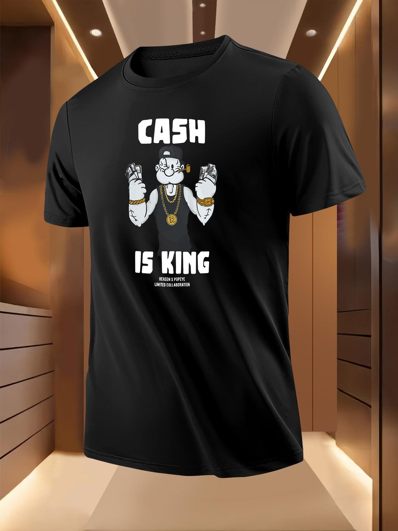 Graphic - Breathable Lightweight Polyester with Cash King Money Motif Print T-shirt M